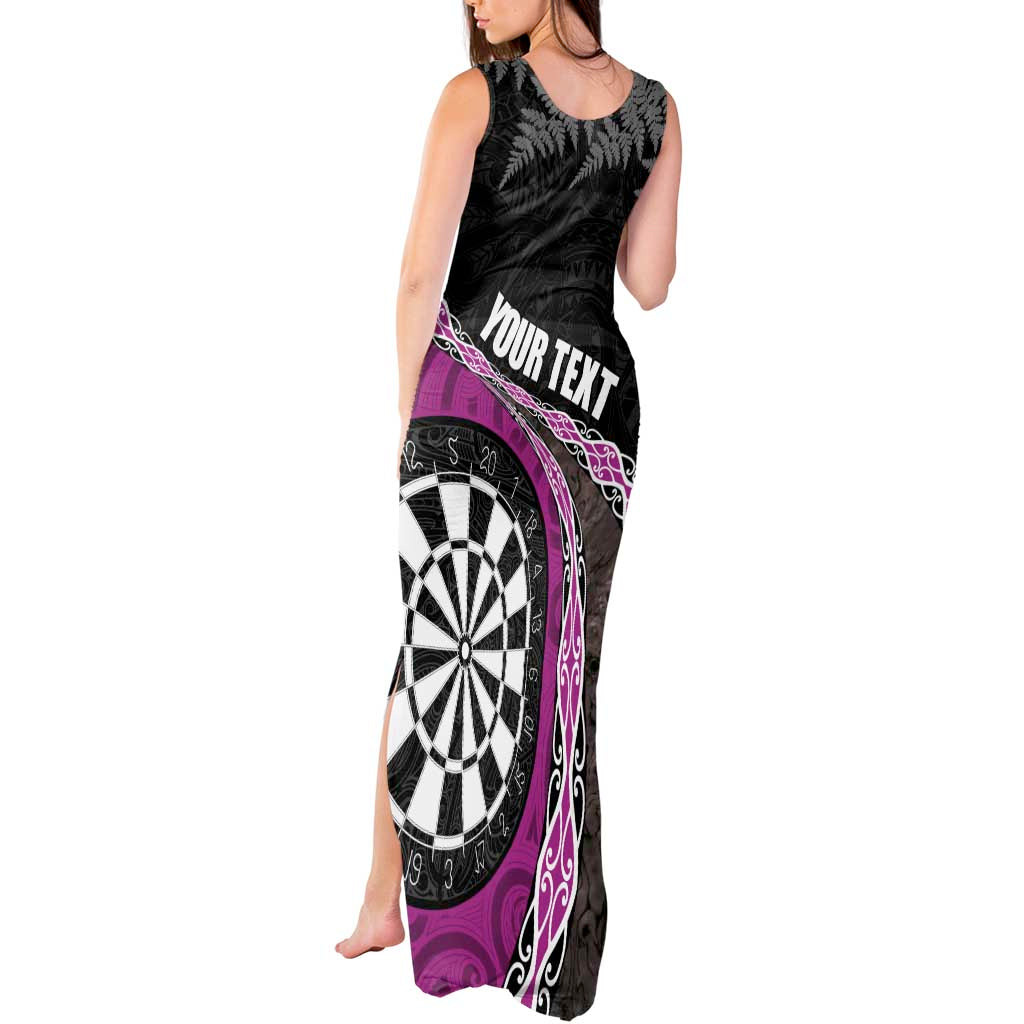 Personalised New Zealand Darts Tank Maxi Dress Koru Tribal Tattoo and Silver Fern Maori Pattern Pink Color LT03 - Polynesian Pride