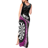 Personalised New Zealand Darts Tank Maxi Dress Koru Tribal Tattoo and Silver Fern Maori Pattern Pink Color LT03 - Polynesian Pride