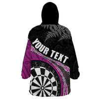 Personalised New Zealand Darts Wearable Blanket Hoodie Koru Tribal Tattoo and Silver Fern Maori Pattern Pink Color LT03 - Polynesian Pride