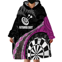 Personalised New Zealand Darts Wearable Blanket Hoodie Koru Tribal Tattoo and Silver Fern Maori Pattern Pink Color LT03 - Polynesian Pride
