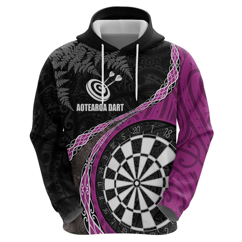Personalised New Zealand Darts Zip Hoodie Koru Tribal Tattoo and Silver Fern Maori Pattern Pink Color LT03 - Polynesian Pride