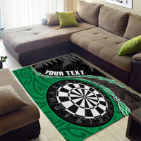 Personalised New Zealand Darts Area Rug Koru Tribal Tattoo and Silver Fern Maori Pattern Green Color