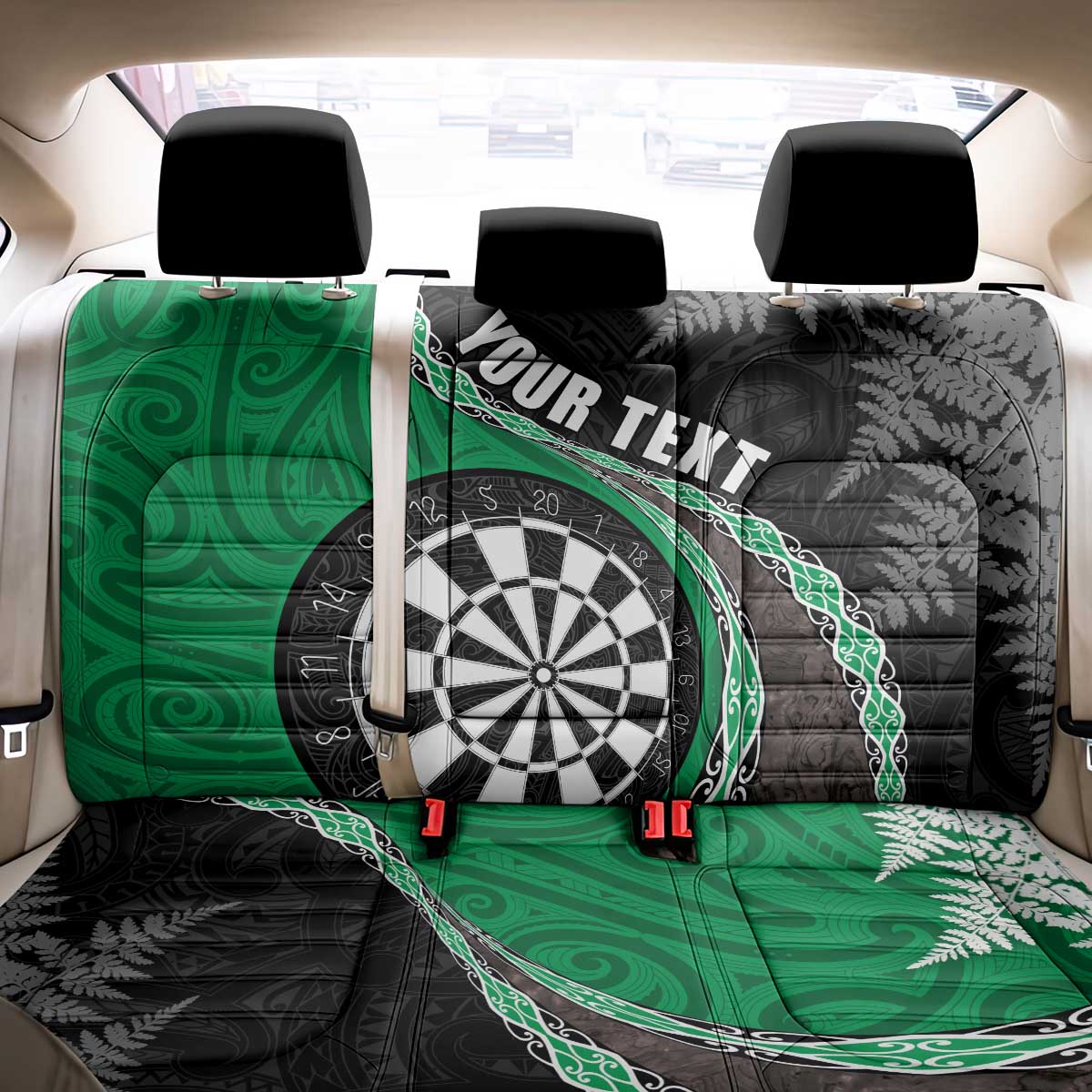 Personalised New Zealand Darts Back Car Seat Cover Koru Tribal Tattoo and Silver Fern Maori Pattern Green Color LT03 - Polynesian Pride