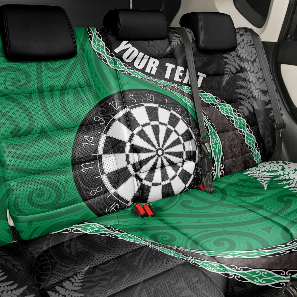 Personalised New Zealand Darts Back Car Seat Cover Koru Tribal Tattoo and Silver Fern Maori Pattern Green Color LT03 - Polynesian Pride