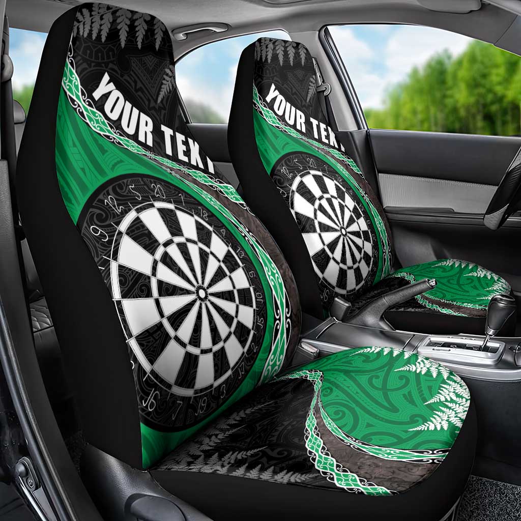 Personalised New Zealand Darts Car Seat Cover Koru Tribal Tattoo and Silver Fern Maori Pattern Green Color LT03 - Polynesian Pride