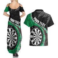 Personalised New Zealand Darts Couples Matching Summer Maxi Dress and Hawaiian Shirt Koru Tribal Tattoo and Silver Fern Maori Pattern Green Color LT03 - Polynesian Pride