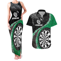 Personalised New Zealand Darts Couples Matching Tank Maxi Dress and Hawaiian Shirt Koru Tribal Tattoo and Silver Fern Maori Pattern Green Color LT03 Green - Polynesian Pride