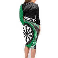 Personalised New Zealand Darts Family Matching Long Sleeve Bodycon Dress and Hawaiian Shirt Koru Tribal Tattoo and Silver Fern Maori Pattern Green Color LT03 - Polynesian Pride