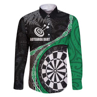 Personalised New Zealand Darts Family Matching Mermaid Dress and Hawaiian Shirt Koru Tribal Tattoo and Silver Fern Maori Pattern Green Color LT03 Dad's Shirt - Long Sleeve Green - Polynesian Pride