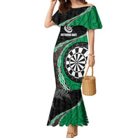 Personalised New Zealand Darts Family Matching Mermaid Dress and Hawaiian Shirt Koru Tribal Tattoo and Silver Fern Maori Pattern Green Color LT03 Mom's Dress Green - Polynesian Pride