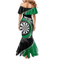 Personalised New Zealand Darts Family Matching Mermaid Dress and Hawaiian Shirt Koru Tribal Tattoo and Silver Fern Maori Pattern Green Color LT03 - Polynesian Pride