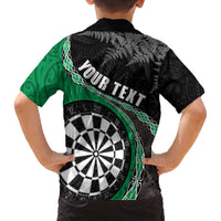 Personalised New Zealand Darts Family Matching Off The Shoulder Long Sleeve Dress and Hawaiian Shirt Koru Tribal Tattoo and Silver Fern Maori Pattern Green Color LT03 - Polynesian Pride