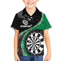 Personalised New Zealand Darts Family Matching Off The Shoulder Long Sleeve Dress and Hawaiian Shirt Koru Tribal Tattoo and Silver Fern Maori Pattern Green Color LT03 Son's Shirt Green - Polynesian Pride