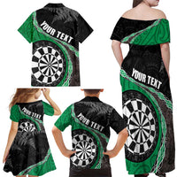 Personalised New Zealand Darts Family Matching Off Shoulder Maxi Dress and Hawaiian Shirt Koru Tribal Tattoo and Silver Fern Maori Pattern Green Color LT03 - Polynesian Pride