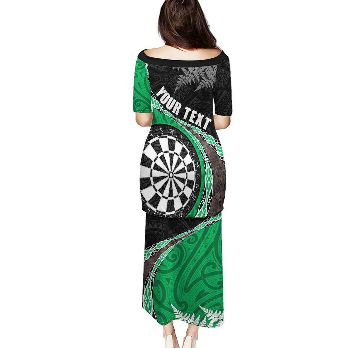 Personalised New Zealand Darts Family Matching Puletasi and Hawaiian Shirt Koru Tribal Tattoo and Silver Fern Maori Pattern Green Color LT03 - Polynesian Pride