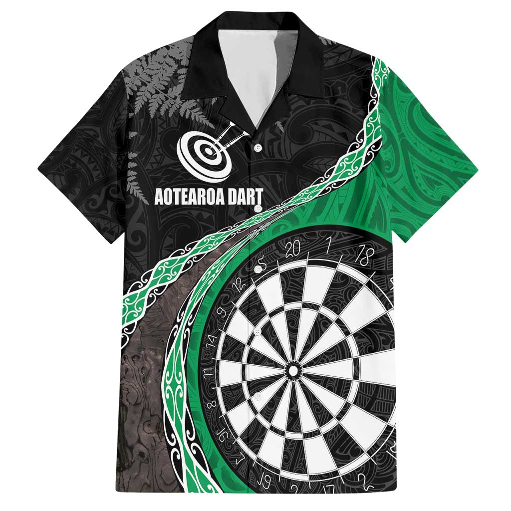 Personalised New Zealand Darts Family Matching Short Sleeve Bodycon Dress and Hawaiian Shirt Koru Tribal Tattoo and Silver Fern Maori Pattern Green Color LT03 Dad's Shirt - Short Sleeve Green - Polynesian Pride