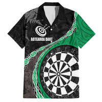 Personalised New Zealand Darts Family Matching Short Sleeve Bodycon Dress and Hawaiian Shirt Koru Tribal Tattoo and Silver Fern Maori Pattern Green Color LT03 Dad's Shirt - Short Sleeve Green - Polynesian Pride