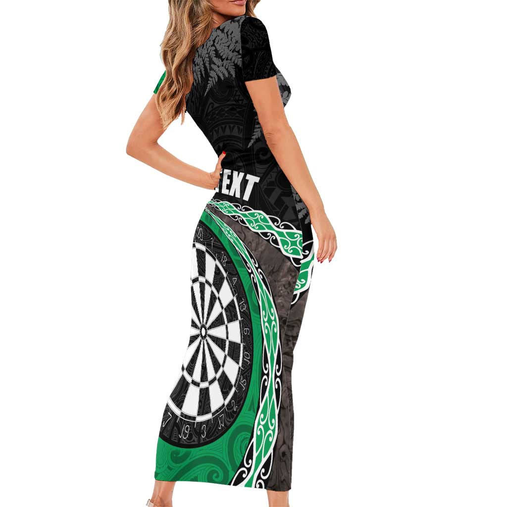 Personalised New Zealand Darts Family Matching Short Sleeve Bodycon Dress and Hawaiian Shirt Koru Tribal Tattoo and Silver Fern Maori Pattern Green Color LT03 - Polynesian Pride