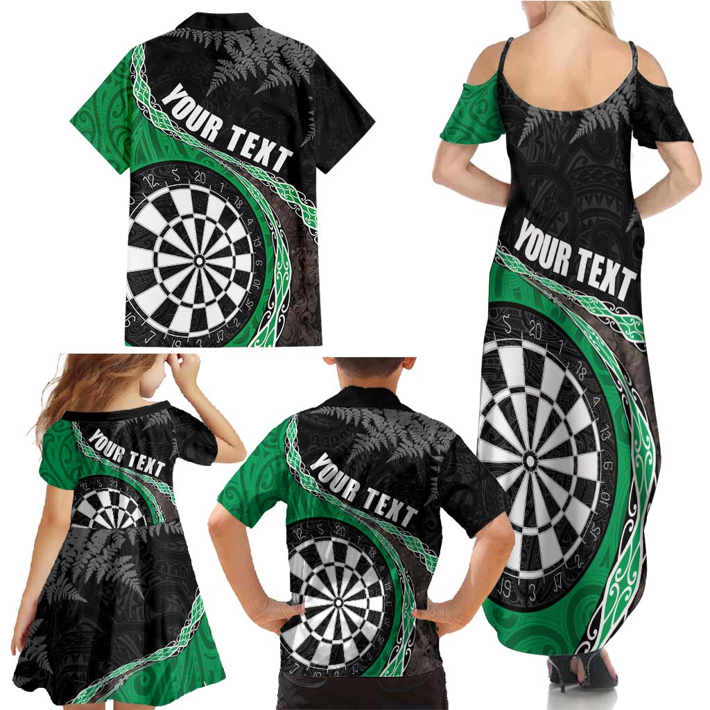 Personalised New Zealand Darts Family Matching Summer Maxi Dress and Hawaiian Shirt Koru Tribal Tattoo and Silver Fern Maori Pattern Green Color LT03 - Polynesian Pride