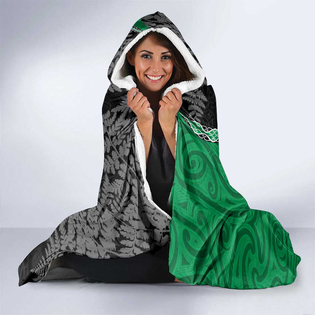Personalised New Zealand Darts Hooded Blanket Koru Tribal Tattoo and Silver Fern Maori Pattern Green Color LT03 - Polynesian Pride