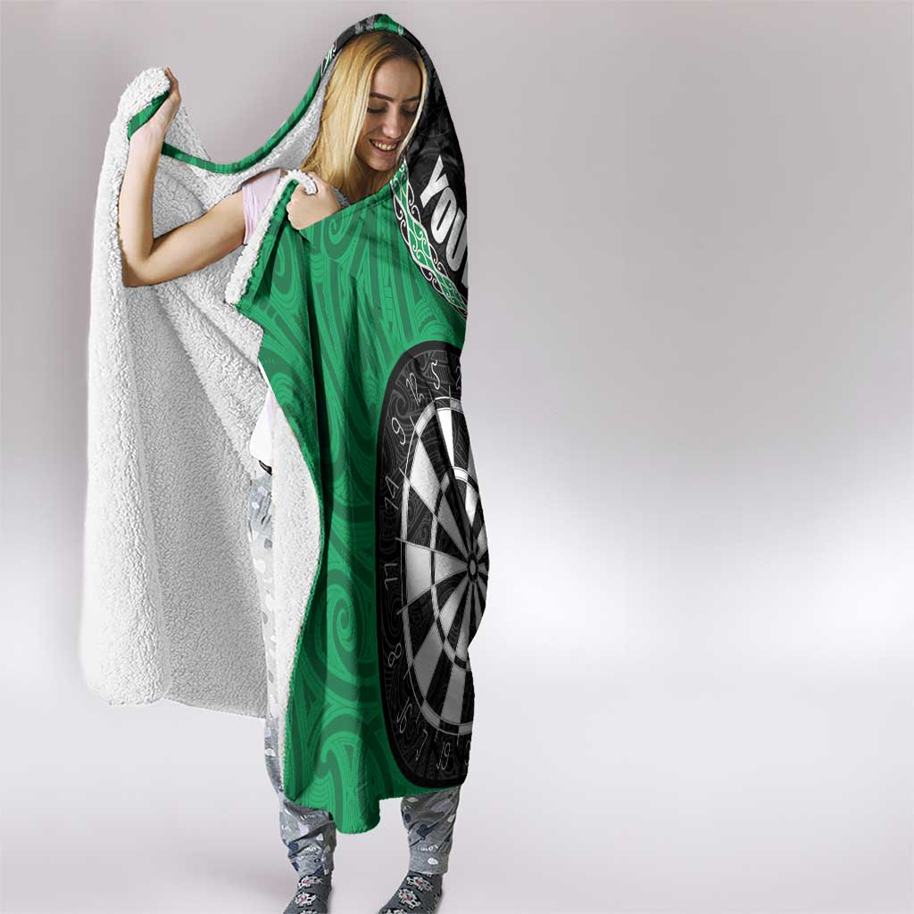 Personalised New Zealand Darts Hooded Blanket Koru Tribal Tattoo and Silver Fern Maori Pattern Green Color LT03 - Polynesian Pride