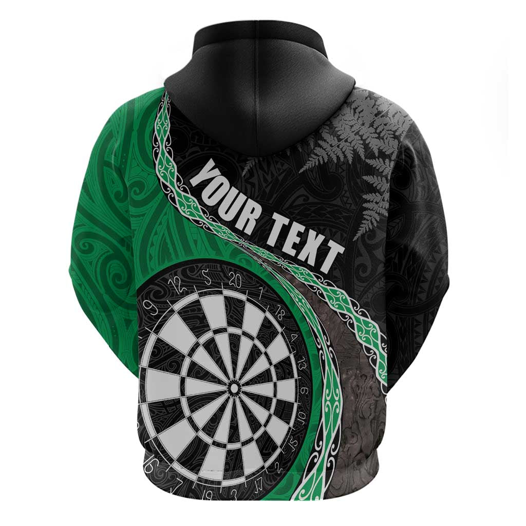 Personalised New Zealand Darts Hoodie Koru Tribal Tattoo and Silver Fern Maori Pattern Green Color LT03 - Polynesian Pride