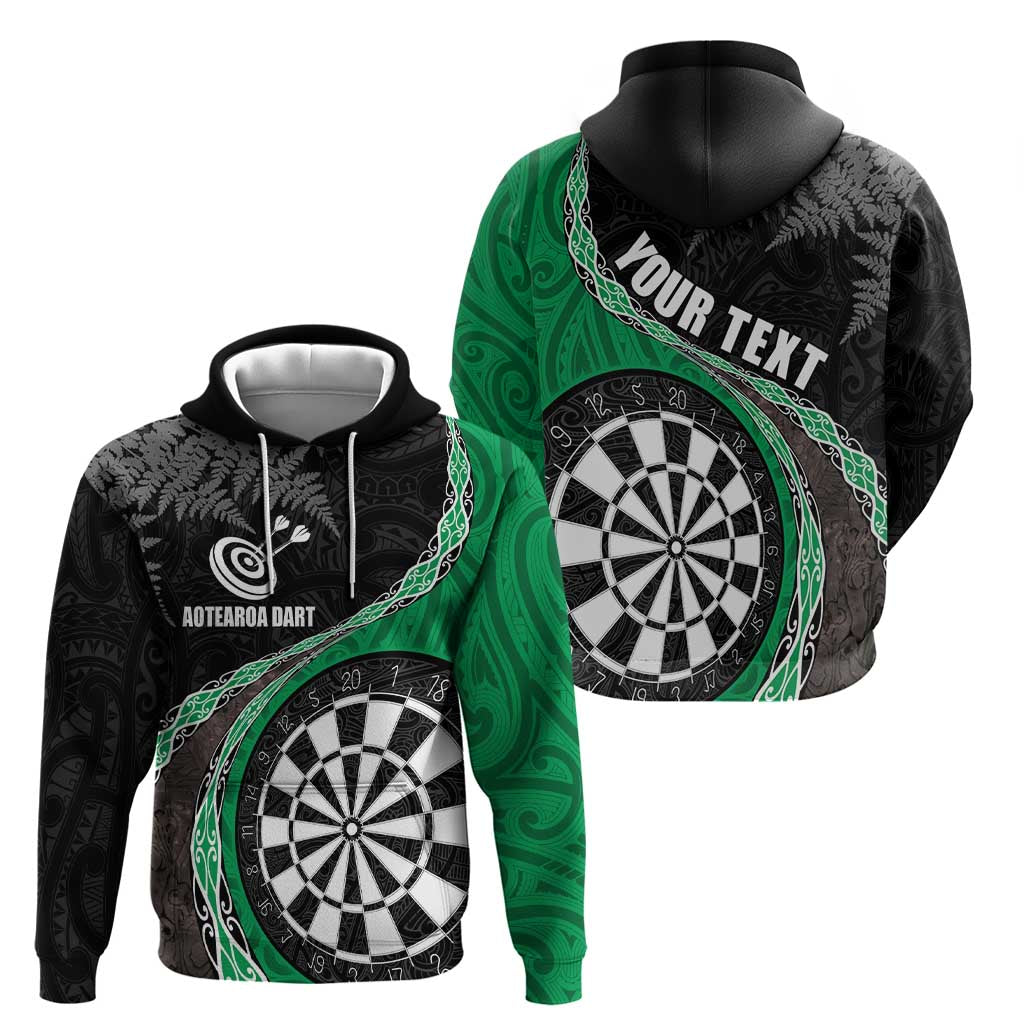 Personalised New Zealand Darts Hoodie Koru Tribal Tattoo and Silver Fern Maori Pattern Green Color LT03 - Polynesian Pride