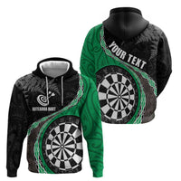 Personalised New Zealand Darts Hoodie Koru Tribal Tattoo and Silver Fern Maori Pattern Green Color LT03 - Polynesian Pride