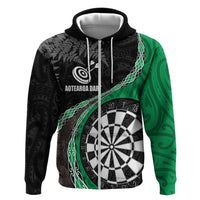 Personalised New Zealand Darts Hoodie Koru Tribal Tattoo and Silver Fern Maori Pattern Green Color LT03 Zip Hoodie Green - Polynesian Pride