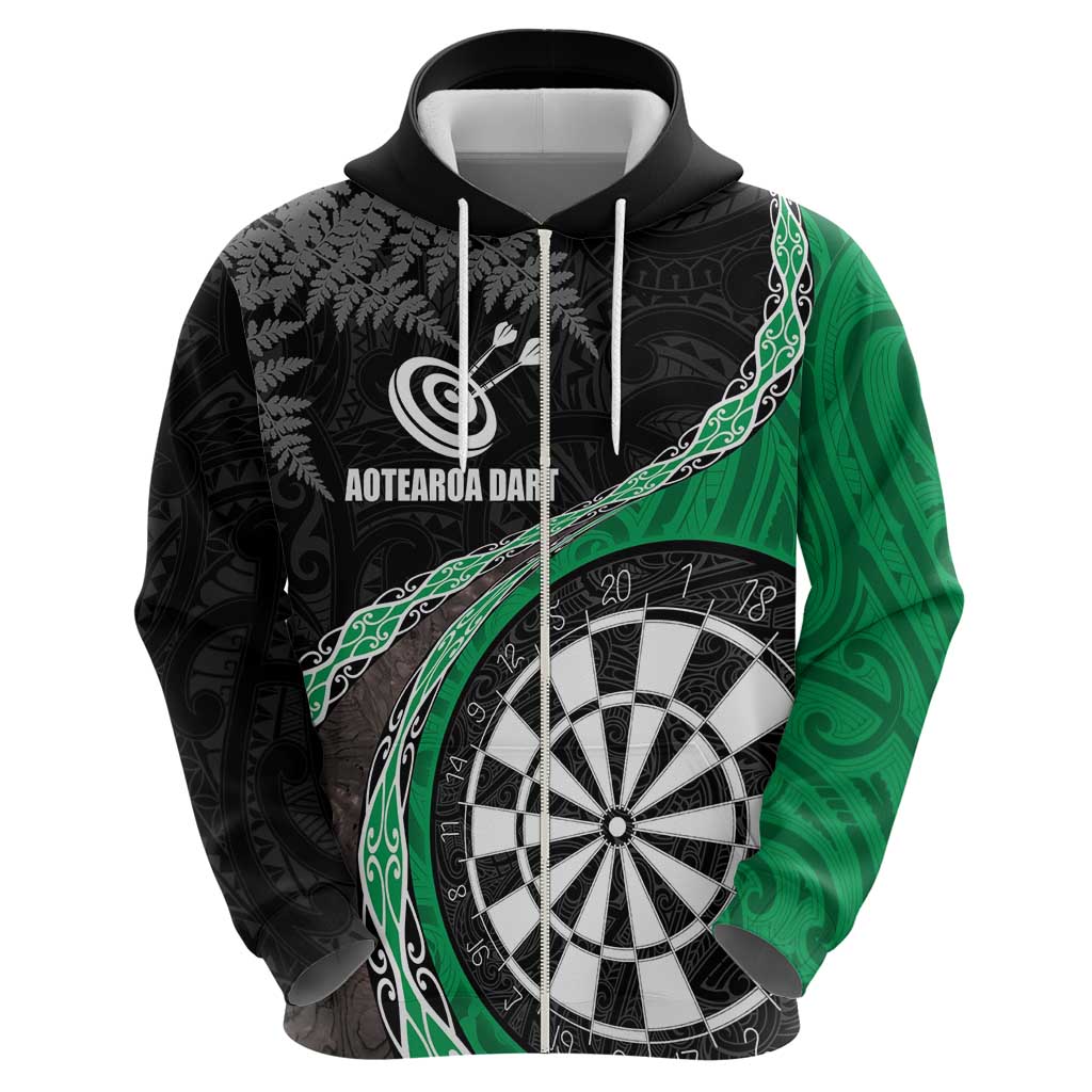 Personalised New Zealand Darts Hoodie Koru Tribal Tattoo and Silver Fern Maori Pattern Green Color LT03 - Polynesian Pride
