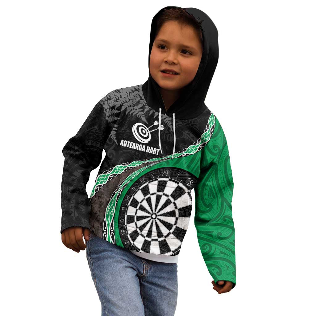 Personalised New Zealand Darts Kid Hoodie Koru Tribal Tattoo and Silver Fern Maori Pattern Green Color LT03 - Polynesian Pride