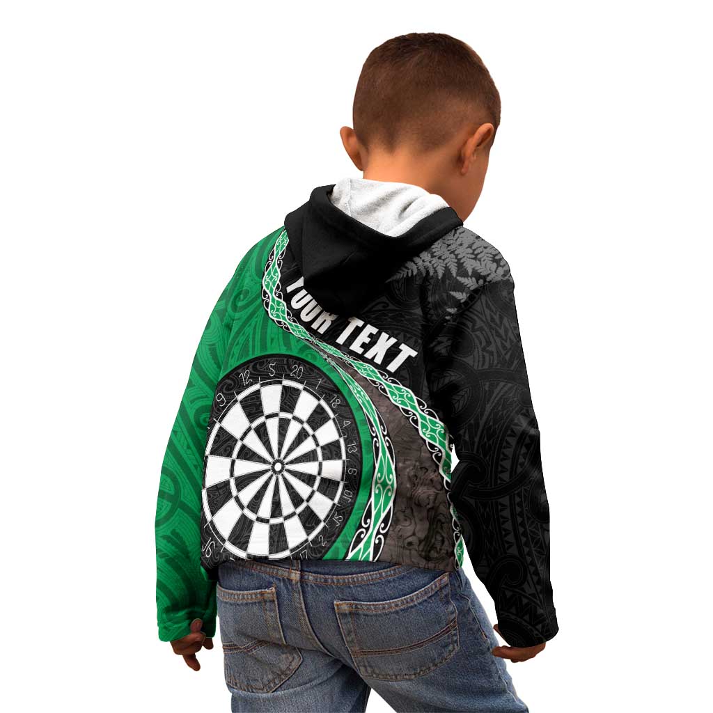 Personalised New Zealand Darts Kid Hoodie Koru Tribal Tattoo and Silver Fern Maori Pattern Green Color LT03 - Polynesian Pride
