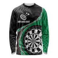 Personalised New Zealand Darts Long Sleeve Shirt Koru Tribal Tattoo and Silver Fern Maori Pattern Green Color LT03 Unisex Green - Polynesian Pride
