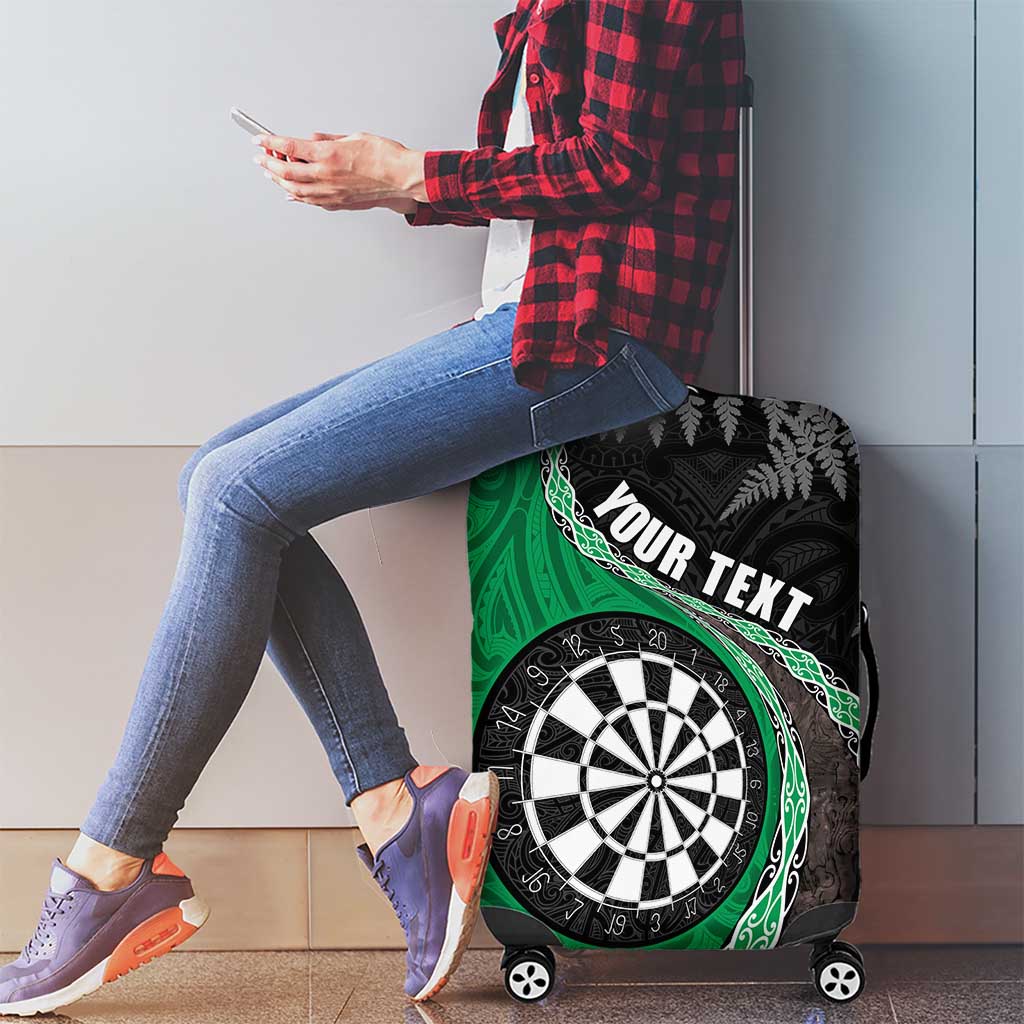 Personalised New Zealand Darts Luggage Cover Koru Tribal Tattoo and Silver Fern Maori Pattern Green Color LT03 - Polynesian Pride