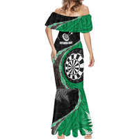 Personalised New Zealand Darts Mermaid Dress Koru Tribal Tattoo and Silver Fern Maori Pattern Green Color LT03 - Polynesian Pride