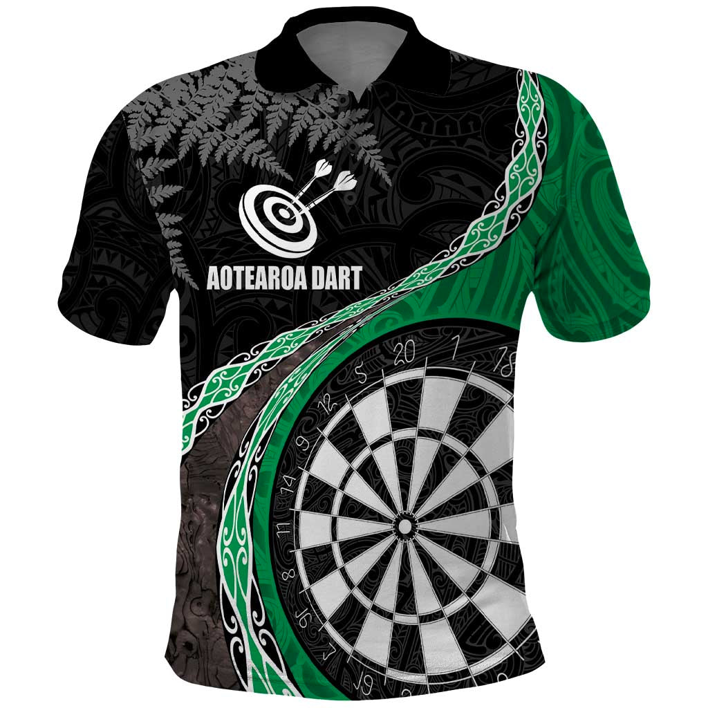 Personalised New Zealand Darts Polo Shirt Koru Tribal Tattoo and Silver Fern Maori Pattern Green Color LT03 Green - Polynesian Pride