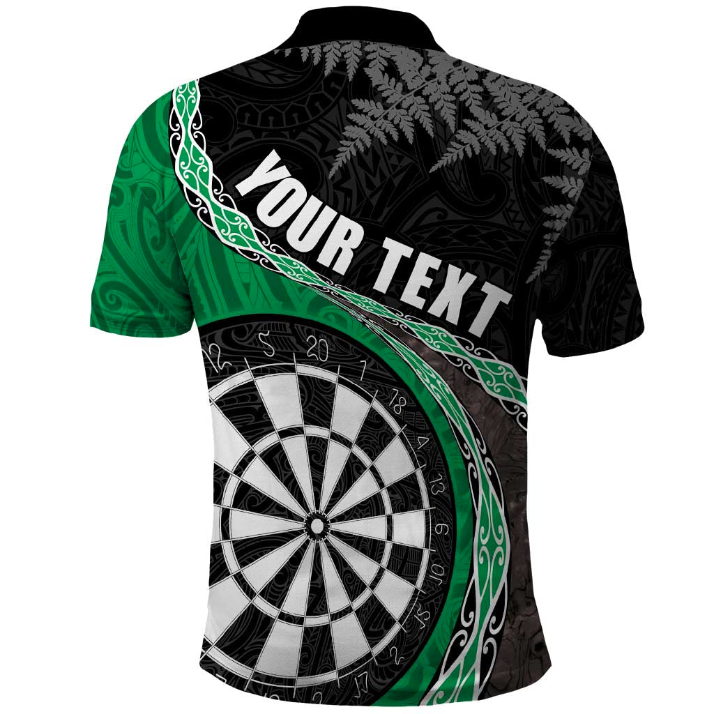 Personalised New Zealand Darts Polo Shirt Koru Tribal Tattoo and Silver Fern Maori Pattern Green Color LT03 - Polynesian Pride