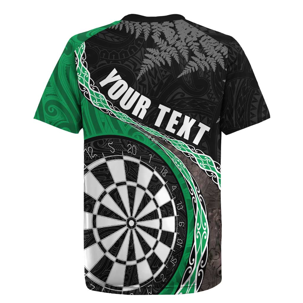 Personalised New Zealand Darts Rugby Jersey Koru Tribal Tattoo and Silver Fern Maori Pattern Green Color LT03 - Polynesian Pride