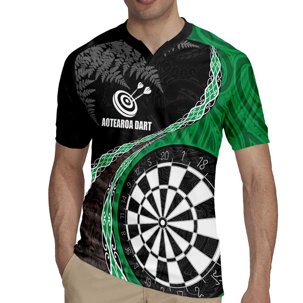 Personalised New Zealand Darts Rugby Jersey Koru Tribal Tattoo and Silver Fern Maori Pattern Green Color LT03 - Polynesian Pride
