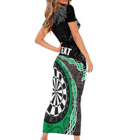 Personalised New Zealand Darts Short Sleeve Bodycon Dress Koru Tribal Tattoo and Silver Fern Maori Pattern Green Color LT03 - Polynesian Pride