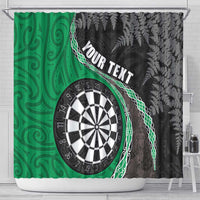 Personalised New Zealand Darts Shower Curtain Koru Tribal Tattoo and Silver Fern Maori Pattern Green Color LT03 - Polynesian Pride