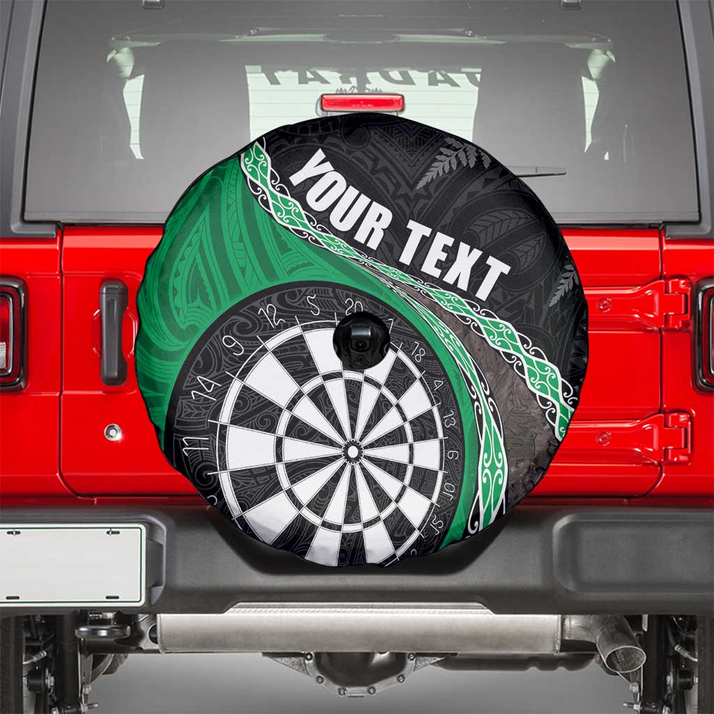 Personalised New Zealand Darts Spare Tire Cover Koru Tribal Tattoo and Silver Fern Maori Pattern Green Color LT03 - Polynesian Pride