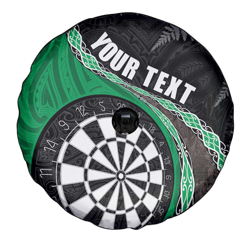 Personalised New Zealand Darts Spare Tire Cover Koru Tribal Tattoo and Silver Fern Maori Pattern Green Color LT03 - Polynesian Pride