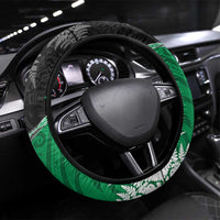 New Zealand Darts Steering Wheel Cover Koru Tribal Tattoo and Silver Fern Maori Pattern Green Color LT03 Universal Fit Green - Polynesian Pride