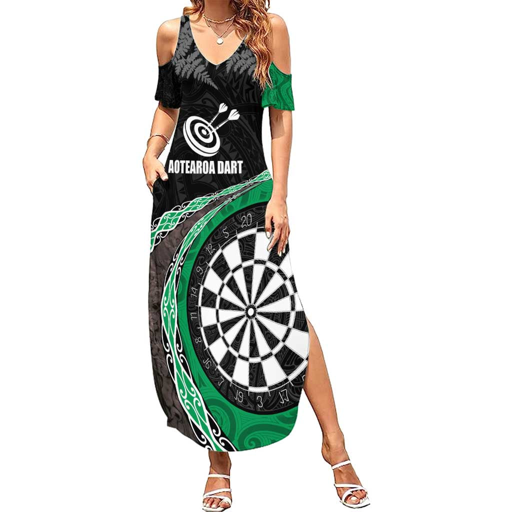 Personalised New Zealand Darts Summer Maxi Dress Koru Tribal Tattoo and Silver Fern Maori Pattern Green Color LT03 Women Green - Polynesian Pride