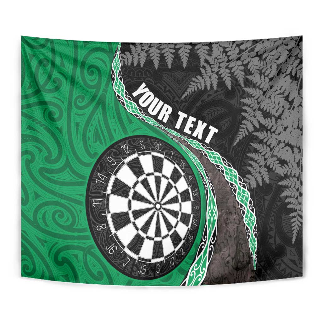 Personalised New Zealand Darts Tapestry Koru Tribal Tattoo and Silver Fern Maori Pattern Green Color