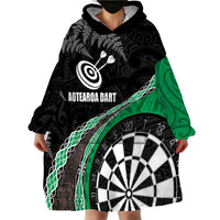 Personalised New Zealand Darts Wearable Blanket Hoodie Koru Tribal Tattoo and Silver Fern Maori Pattern Green Color LT03 - Polynesian Pride