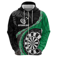Personalised New Zealand Darts Zip Hoodie Koru Tribal Tattoo and Silver Fern Maori Pattern Green Color LT03 - Polynesian Pride