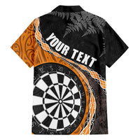 Personalised New Zealand Darts Family Matching Long Sleeve Bodycon Dress and Hawaiian Shirt Koru Tribal Tattoo and Silver Fern Maori Pattern Orange Color LT03 - Polynesian Pride