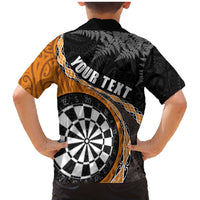Personalised New Zealand Darts Family Matching Mermaid Dress and Hawaiian Shirt Koru Tribal Tattoo and Silver Fern Maori Pattern Orange Color LT03 - Polynesian Pride